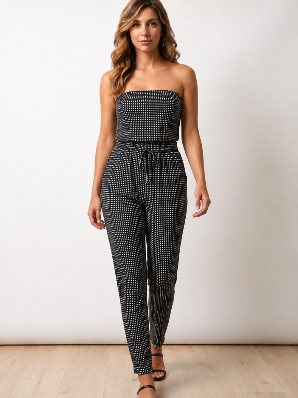 Michael Kors Black and White Polka Dot Jumpsuit